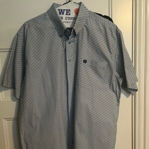 Men's Short-Sleeve Printed Button-Up Shirt - blue- sz L CINCH